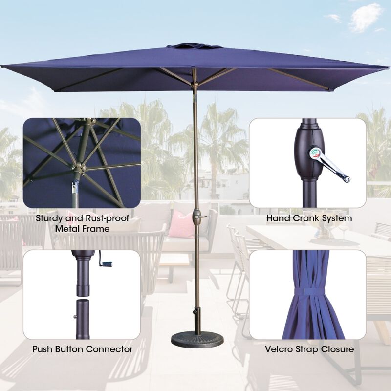 Large Blue Outdoor Umbrella 10ft Rectangular Patio Umbrella For Beach Garden Outside Uv Protection