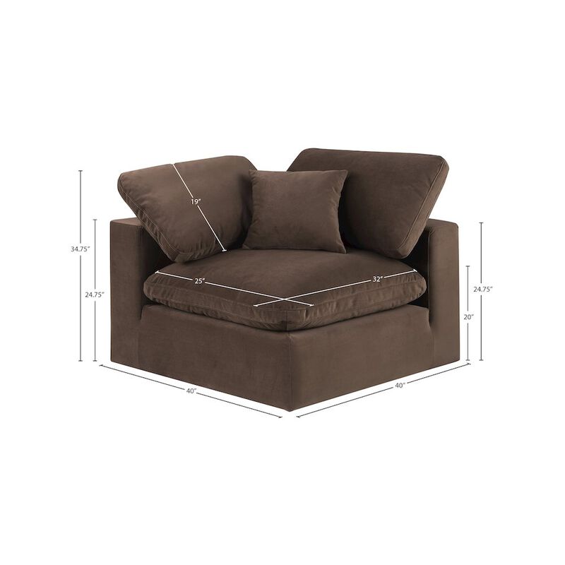 Meridian Furniture Comfy Brown Velvet Modular Corner Chair