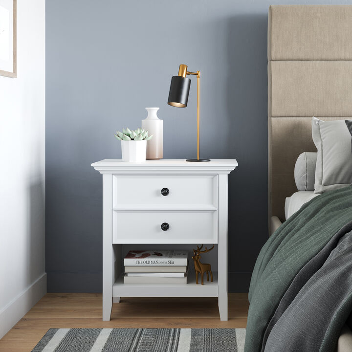 Amherst SOLID WOOD 24 inch Wide Transitional Bedside Nightstand Table in White