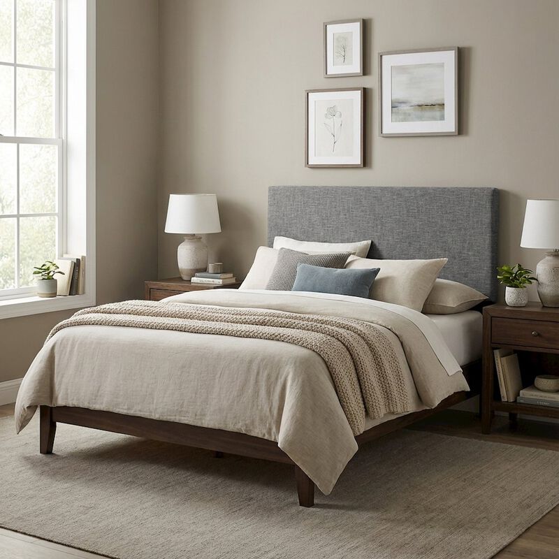 Upholstered Linen Fabric Full Queen Headboard with Padded Design image number 3