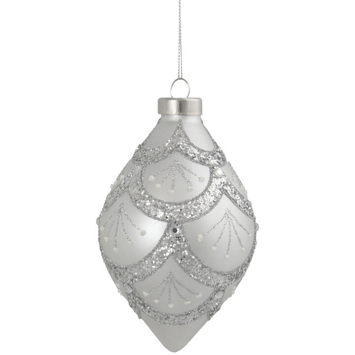 5" Silver Glitter Cosmoid Finial Glass Christmas Ornament