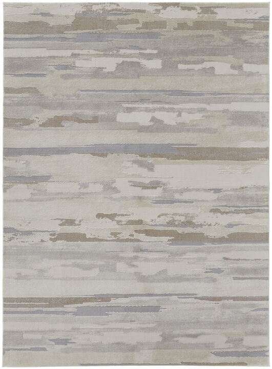 4 X 6 Ivory Tan And Brown Abstract Power Loom Distressed Stain Resistant Area Rug
