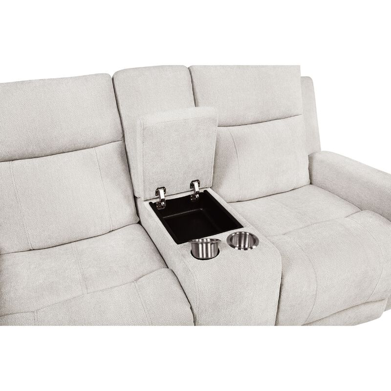 Kenie Power Reclining Loveseat with Console, Ivory Chenille Fabric image number 6