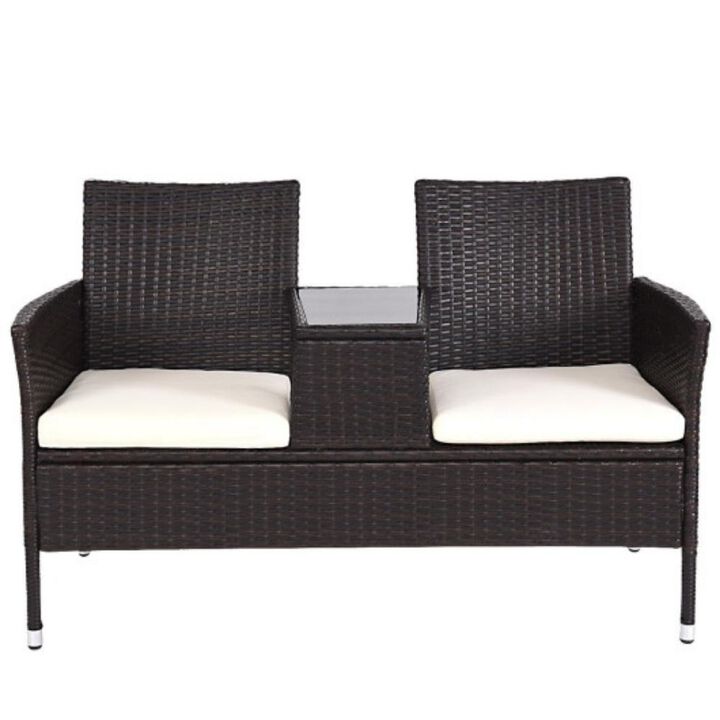 Outdoor Patio Rattan Cushioned Chat Set