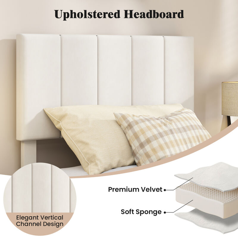 Velvet Platform Bed with Upholstered Headboard and Noise Free Design image number 5