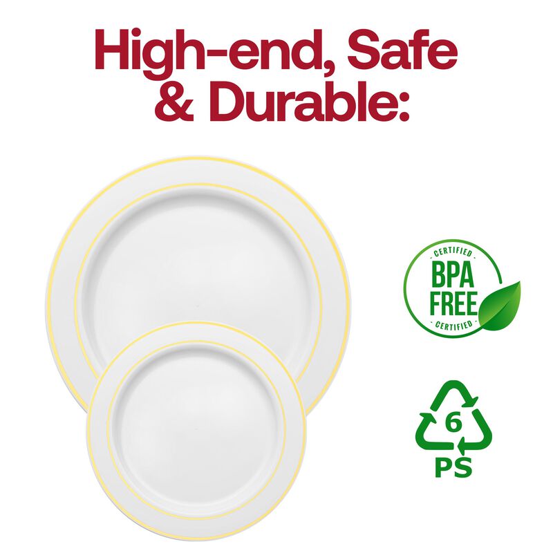 6" White with Gold Edge Rim Plastic Pastry Plates (240 plates) image number 4