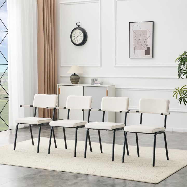 Set of 4 Velvet Dining Chairs Hangable Armrest Dining Chairs for Easy Floor Cleaning Square Open Back Dining Chairs with Metal Legs