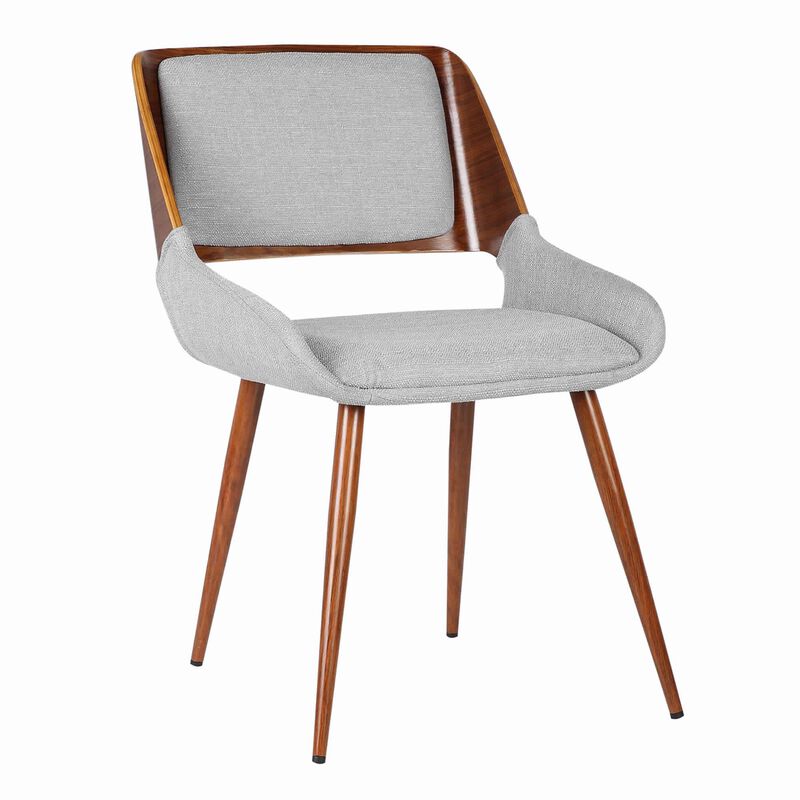 Fabric Mid Century Dining Chair with Split Padded Back, Gray and Brown - Benzara