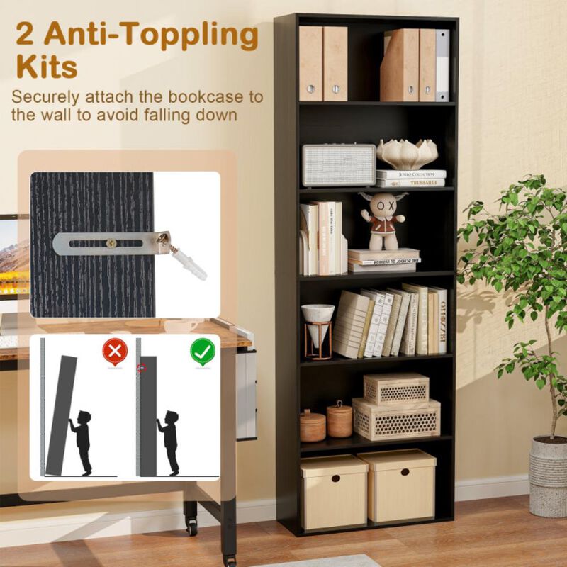 Hivvago 6-Tier Bookcase with 6 Open Shelves and Anti-Toppling Kits