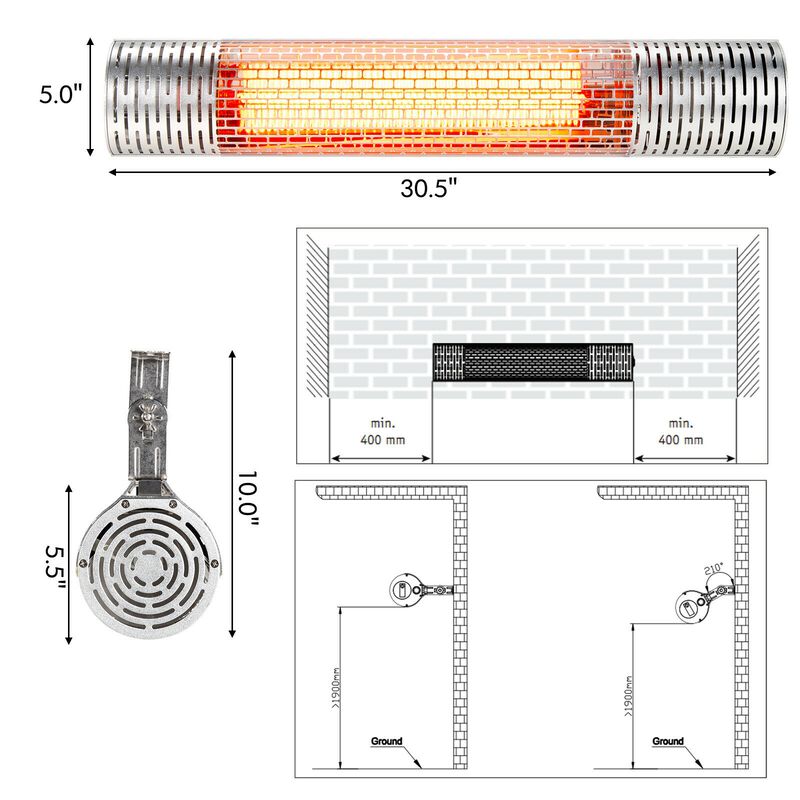1500W Indoorand Outdoor Electric Heater with 2 Power Settings -Silver
