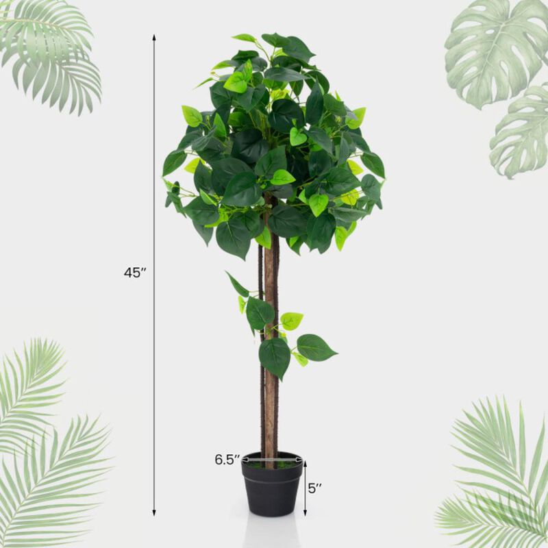 Hivvago 45 Inches Artificial Hydrangea Tree with Real Wood Trunk and Realistic Hydrangea Leaves