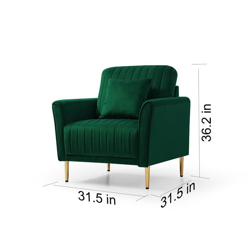 Channel Tufted Green Velvet Single Living Room Sofa Accent Chair