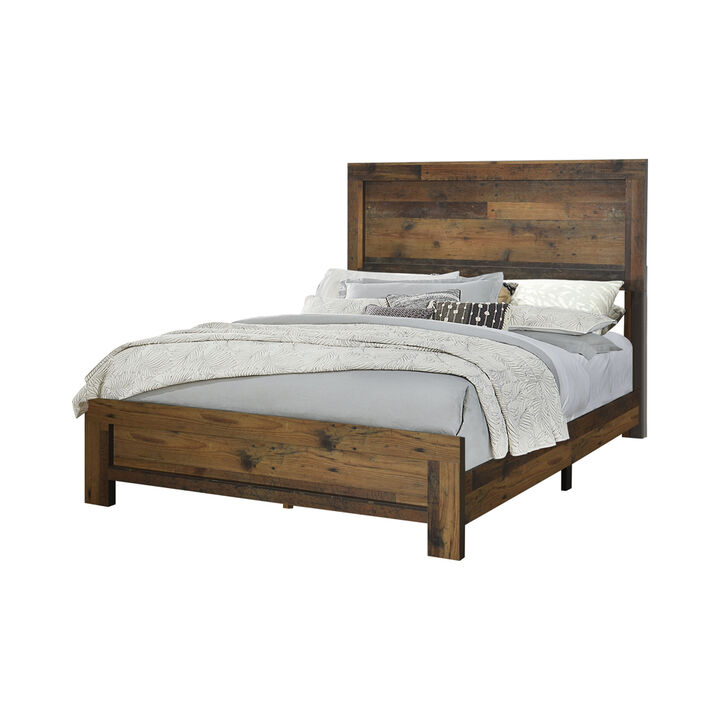 Contemporary Eastern King Bed with Rustic Details, Dark Brown - Benzara