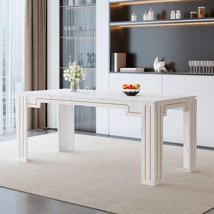 Whisen Dining Table with Groove Legs, MDF Space-Saving for Kitchen Living Room