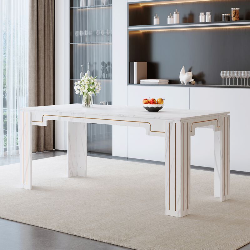 Whisen Dining Table with Groove Legs, MDF Space-Saving for Kitchen Living Room image number 1