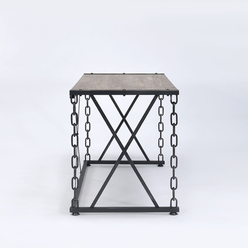 GOODSILO Rustic Oak Wood Top Writing Desk with Industrial Chain Metal Base for Home Office and Study Room image number 4