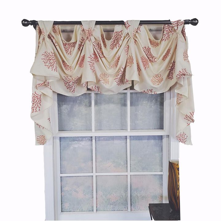 RLF Home Luxurious Modern Design Classic Deep-Sea Victory Swag 3-Scoop Window Valance 50" x 25" Coral