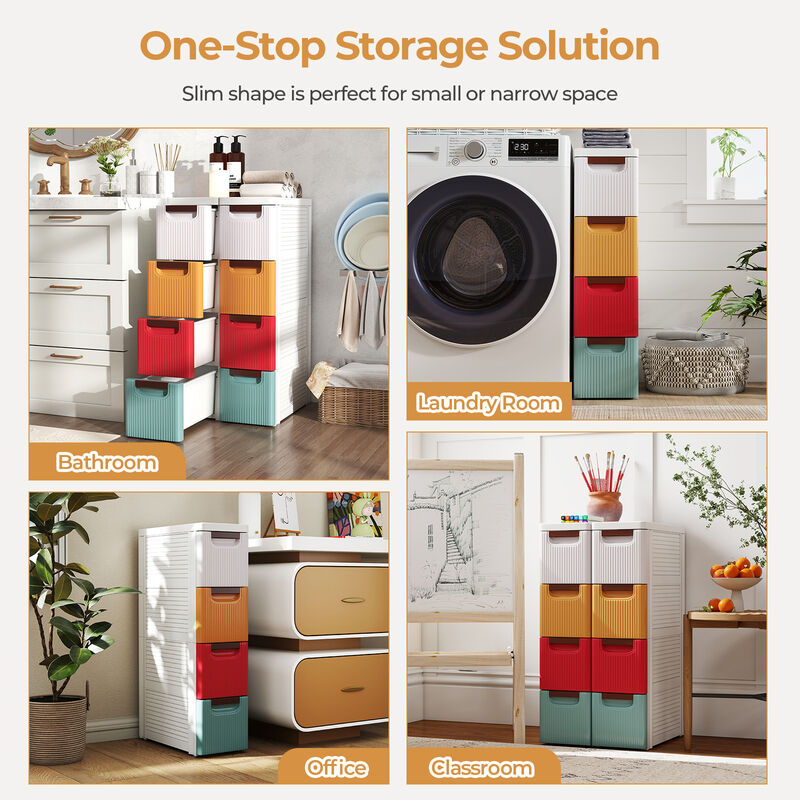 Narrow 4-Drawer Storage Cabinet on Wheels for Small Spaces-Multi Color image number 6