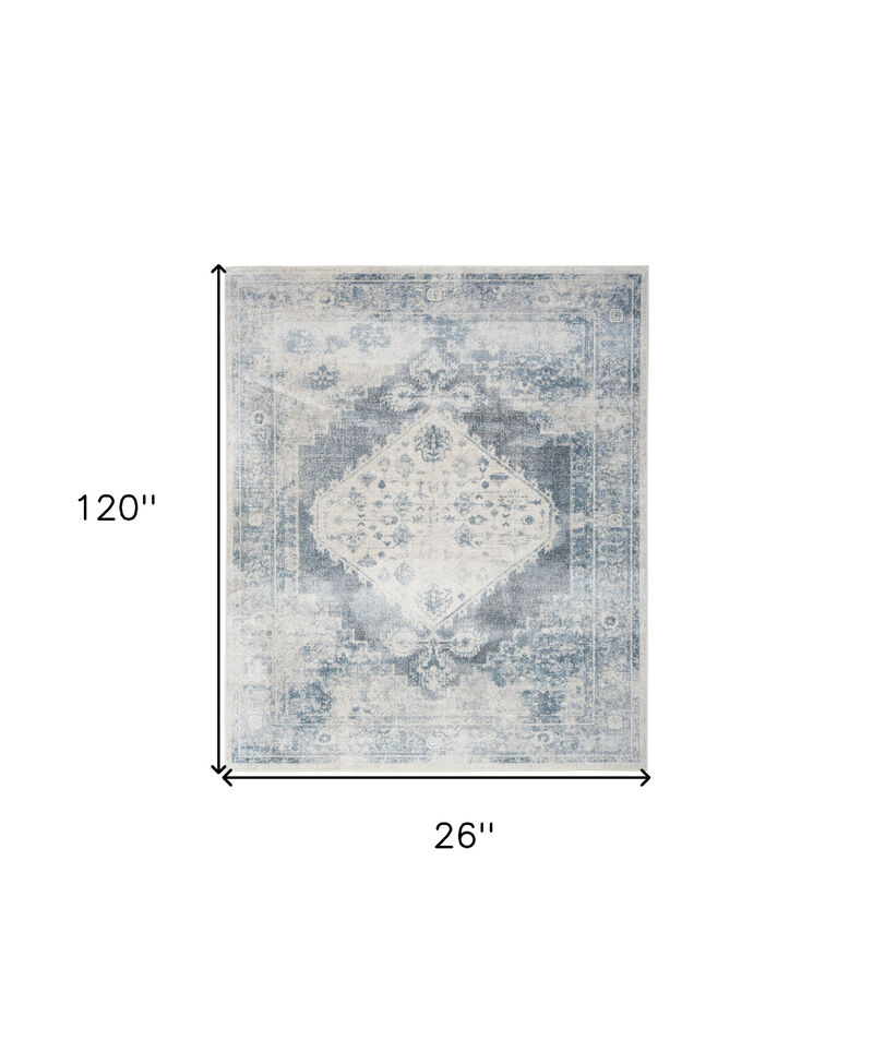 HomeRoots 10' Blue Oriental Power Loom Distressed Washable Runner Rug image number 2