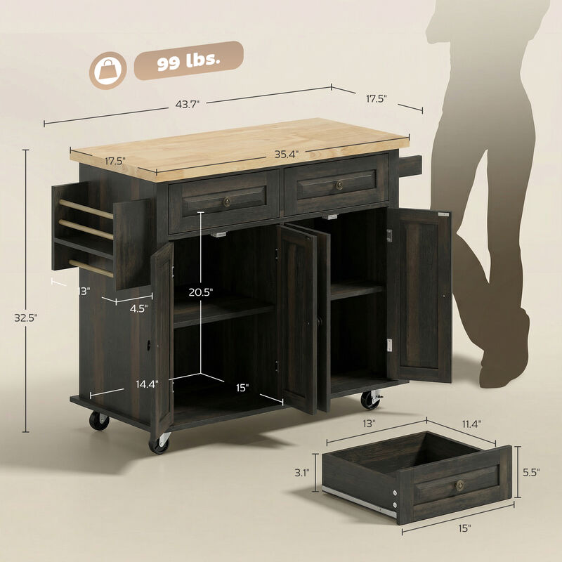 Hivvago Kitchen Cart on Wheels with Adjustable Shelves and Drawers image number 2