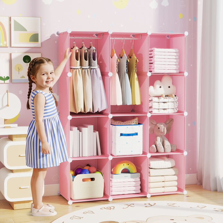 10-Cube Modular Baby Wardrobe with Hanging Rod and Storage Shelves