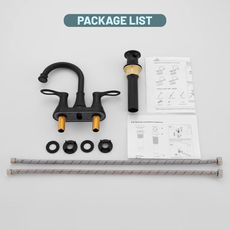 Mondawe 4 Inch 2-Handle Centerset High Arc Bathroom Sink Faucet Lavatory Faucet with Stainless Steel Drain