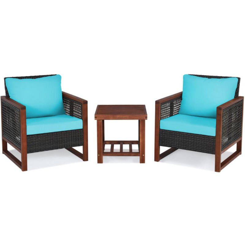 Hivvago 3 Pieces Acacia Wood Patio Furniture Set with Coffee Table