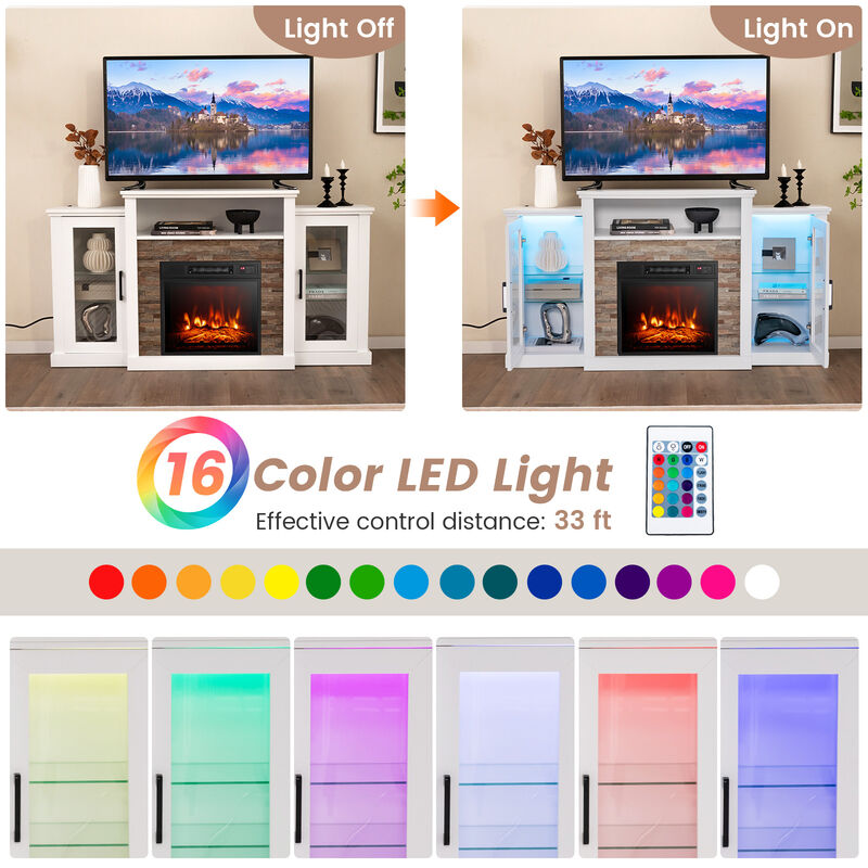 LED Fireplace TV Stand with 16-Color Lights for TVs
