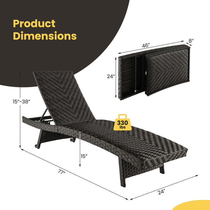 Set of 2 Folding Rattan Chaise Lounge with Adjustable Backrest image number 2