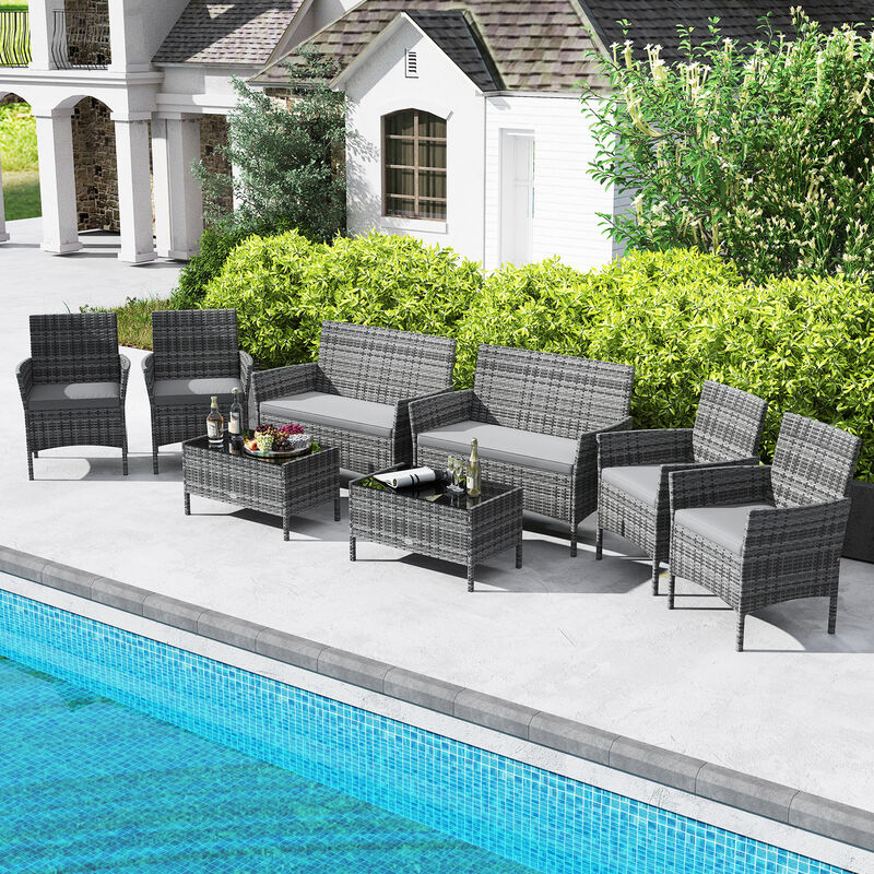4 Piece Patio Rattan Conversation Set with Cozy Seat Cushions