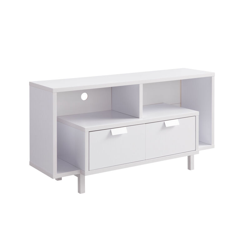 White U-Legs TV Stand with 2 Drawers and 2 Shelf Spacing