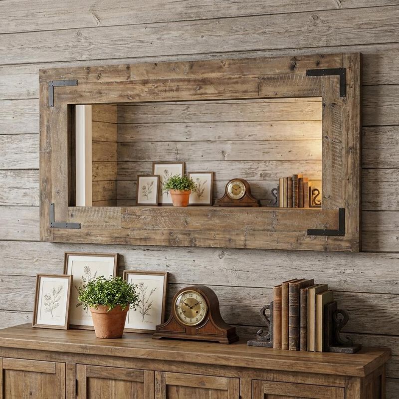 HomeRoots 75" Brown Wood Framed Leaning Accent Mirror image number 1