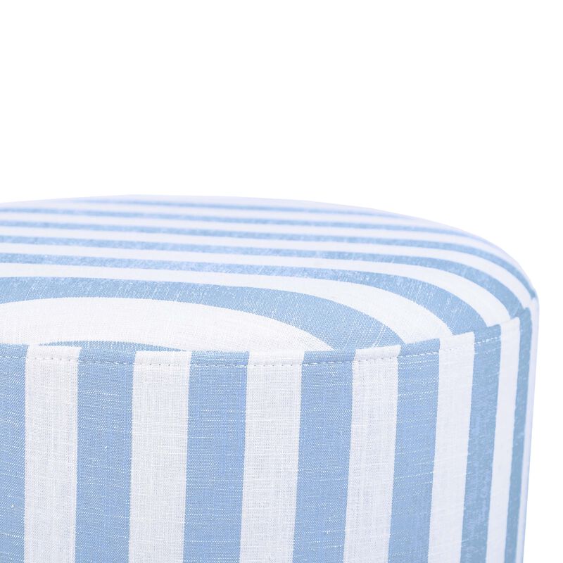 Dex Striped Linen Ottoman in Blue