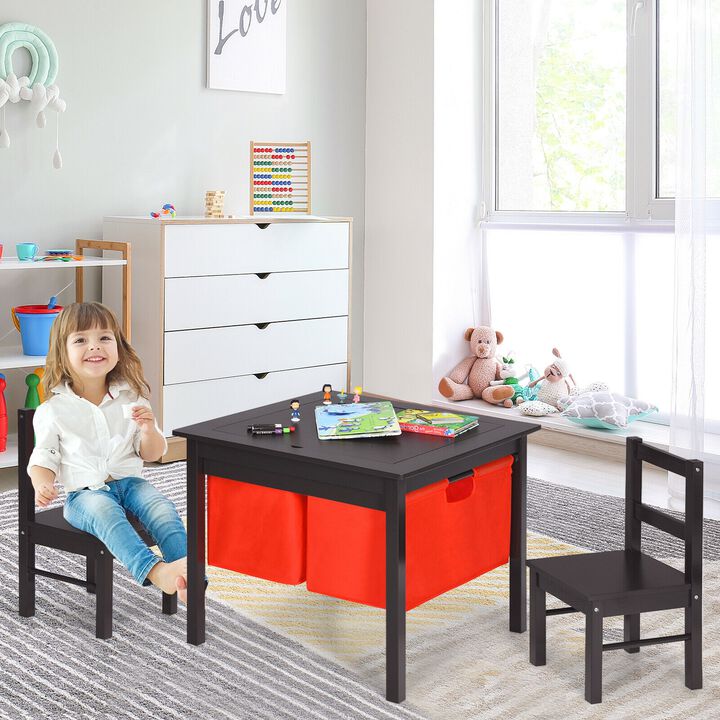 2-in-1 Building Block Table, Kids Activity Table with 2 Chairs and Storage
