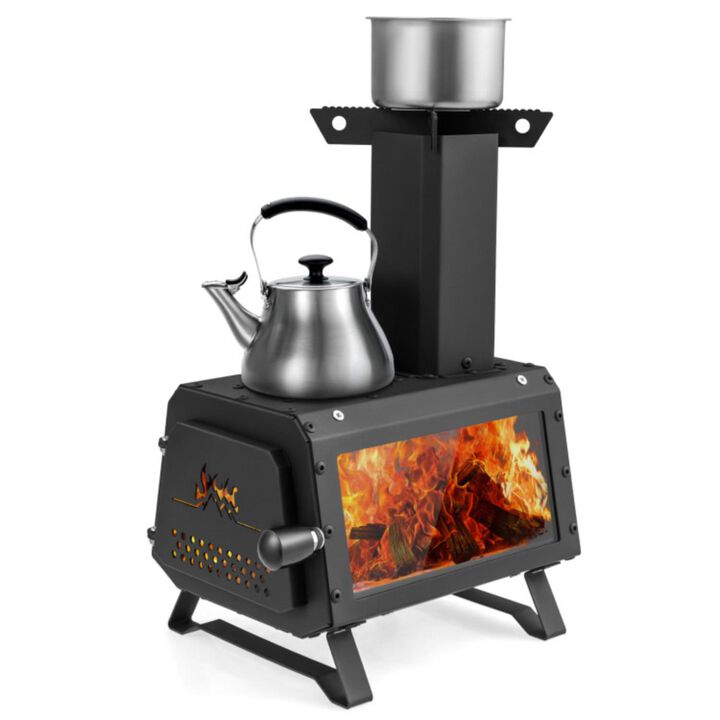 Hivvago Portable Wood Camping Burning Stove Heater with 2 Cooking Positions