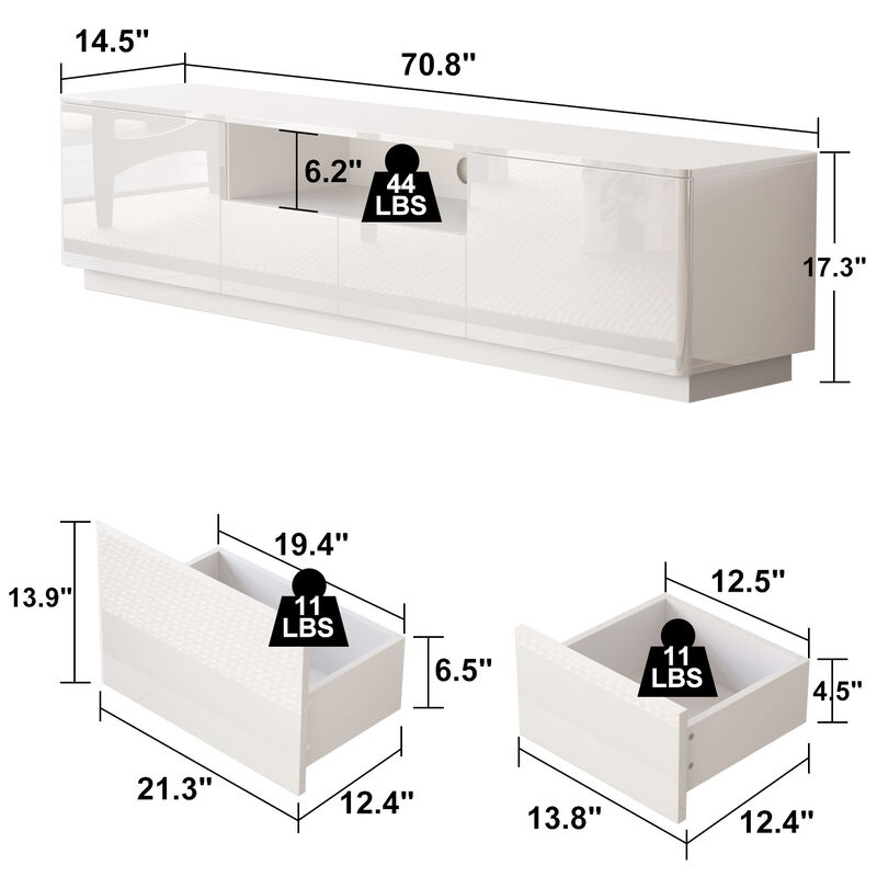 70.8 in. W x 14.5 in. D x17.3 in. H, White Smooth Finished Wooden Table up to 75 in. with 4-Drawers and 1 Shelf