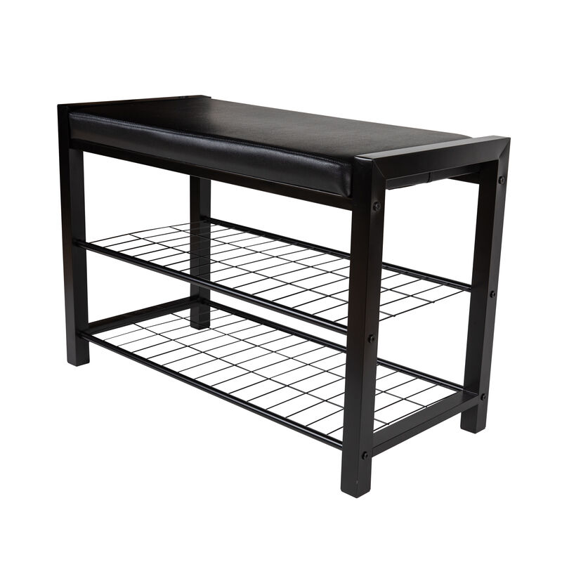 Leatherette Storage Entryway Bench and Shoe Rack with Metal Frame