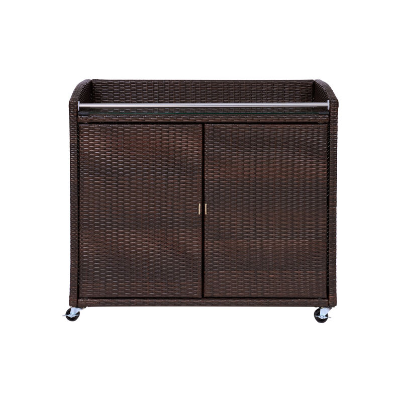 Veronica Outdoor Portable PE Rattan Serving Cart with Wheels, Brown image number 0
