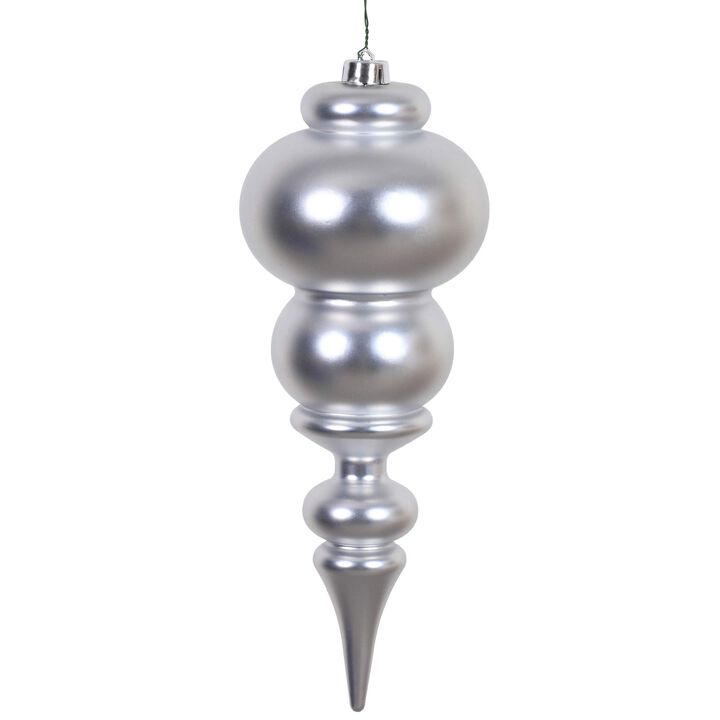 Vickerman 14" Matte Finial Ornament, Shatterproof Plastic, UV Resistant Christmas Tree Decoration, Silver
