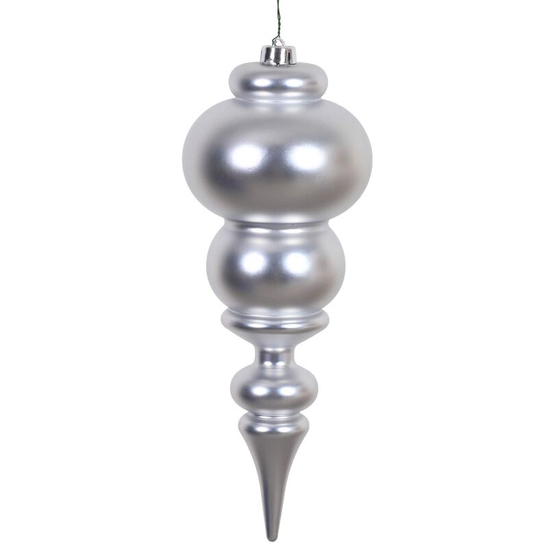 Vickerman 14" Matte Finial Ornament, Shatterproof Plastic, UV Resistant Christmas Tree Decoration, Silver image number 0