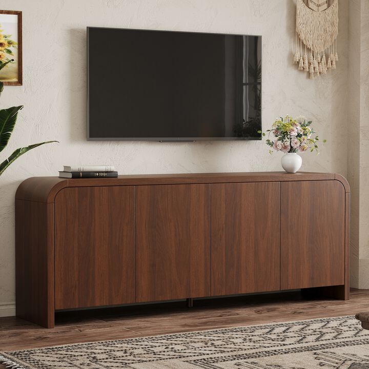 Merax Modern TV Cabinet with Rounded Silhouette, Push-Open Storage, Adjustable Shelves & Hidden Cable Holes