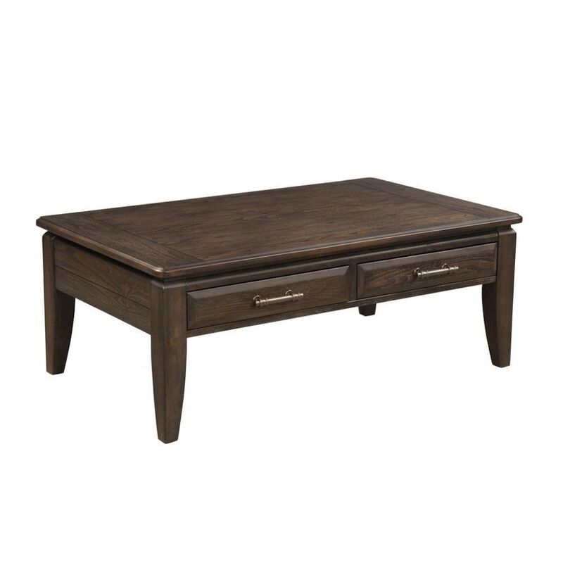 Brown Cocktail Table with 2 Drawers &ndash; Vintage Solid Wood Coffee Table image number 0