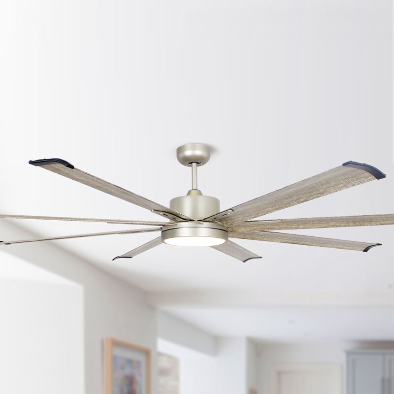 72" Modern Silver LED Ceiling Fan with Remote Control and Aluminum Blades