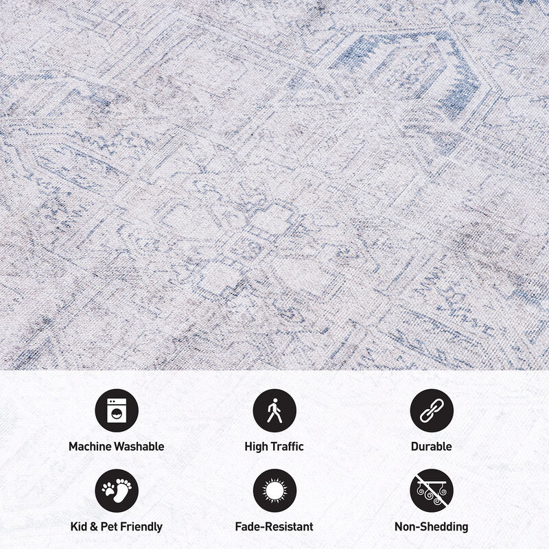 World Rug Gallery Vintage Boho Medallion Machine Washable Non Slip Area Rug:  Stain-Resistant,  Flat Pile image number 4