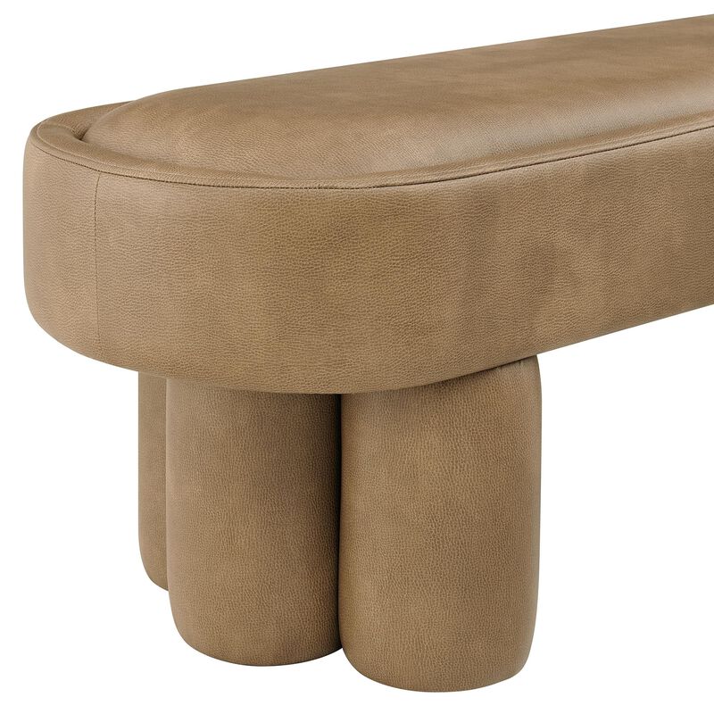 Modway Mossi 52-Inch Modern Oval Vegan Leather Bench in Mushroom &ndash; Upholstered Accent Bench with Cylindrical Clover-Leg Base for Bedroom, Entryway, or Living Room image number 7