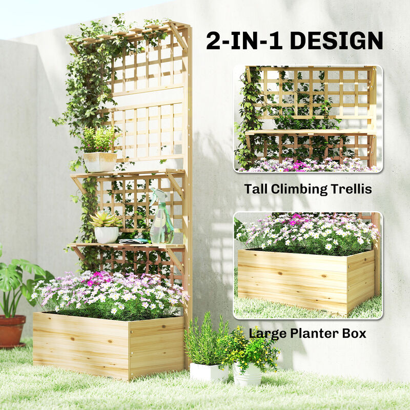 Hivvago Wooden Elevated Planter with Trellis and Storage Shelves image number 3