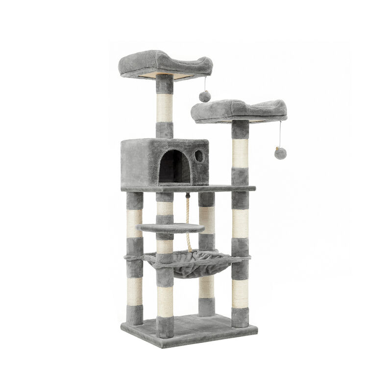 Multi-Level Cat Tree &ndash; 56.3-Inch with Sisal Scratching Posts and Plush Perches