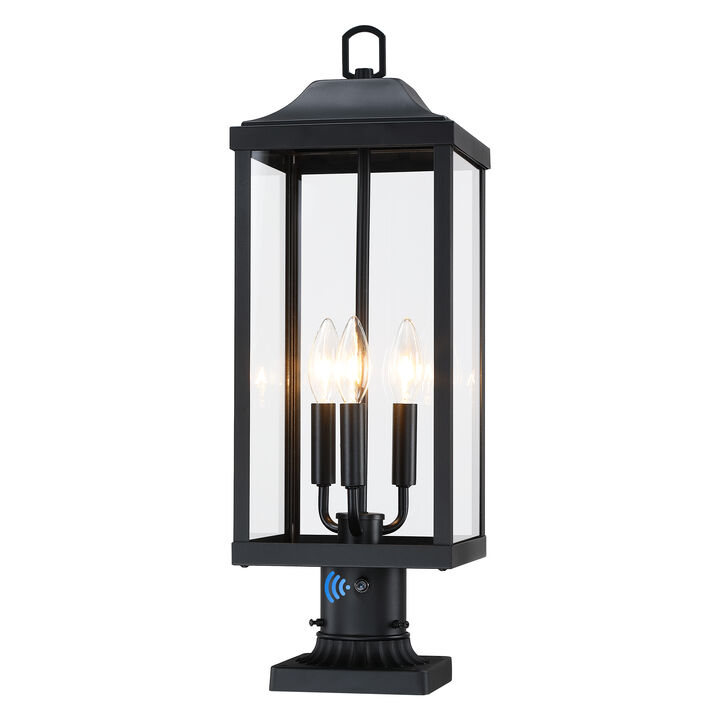 24 in.  Modern Farmhouse3-Light Black Dimmable Outdoor Post Light