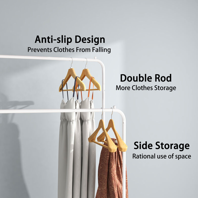Garment Rack Freestanding Hanger Double Rods Multi-functional Bedroom Clothing Rack White