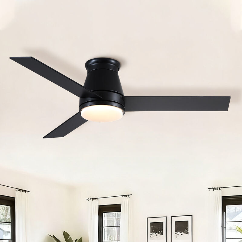 48 Inch Low Profile Ceiling Fan with Light - Matte Black DC Motor Ceiling Fan with Remote image number 1